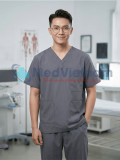 Bộ scrubs cho nam màu ghi xám chuẩn form, không phai màu, Size M - Vải Lon Mỹ