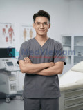 Bộ scrubs cho nam màu ghi xám chuẩn form, không phai màu, Size M - Vải Lon Mỹ