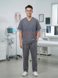 Bộ scrubs cho nam màu ghi xám chuẩn form, không phai màu, Size M - Vải Lon Mỹ