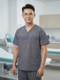 Bộ scrubs cho nam màu ghi xám chuẩn form, không phai màu, Size M - Vải Lon Mỹ