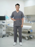 Bộ scrubs cho nam màu ghi xám chuẩn form, không phai màu, Size M - Vải Lon Mỹ