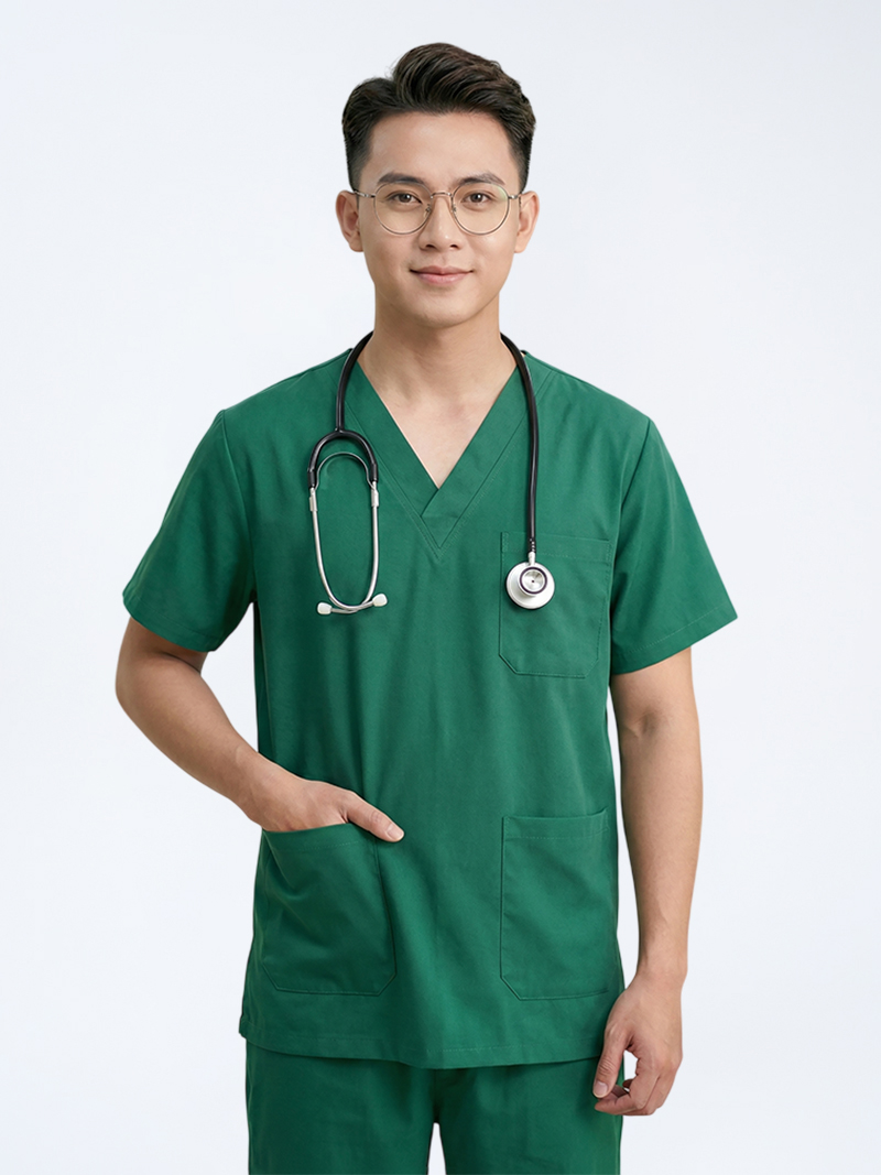 Bộ scrubs cho nam màu xanh lá siêu bền, thoáng mát