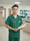 Bộ scrubs cho nam màu xanh lá siêu bền, thoáng mát, Size M - Vải Lon Mỹ