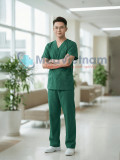 Bộ scrubs cho nam màu xanh lá siêu bền, thoáng mát, Size M - Vải Lon Mỹ