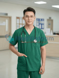 Bộ scrubs cho nam màu xanh lá siêu bền, thoáng mát, Size M - Vải Lon Mỹ