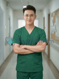 Bộ scrubs cho nam màu xanh lá siêu bền, thoáng mát, Size M - Vải Lon Mỹ