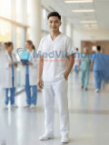 Bộ scrubs cho nam màu trắng chuyên nghiệp, Size M - Vải Lon Mỹ