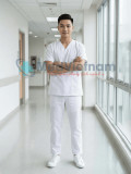 Bộ scrubs cho nam màu trắng chuyên nghiệp, Size M - Vải Lon Mỹ