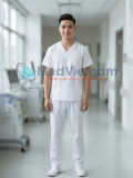 Bộ scrubs cho nam màu trắng chuyên nghiệp, Size M - Vải Lon Mỹ