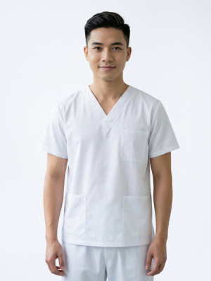 Bộ scrubs cho nam màu trắng chuyên nghiệp