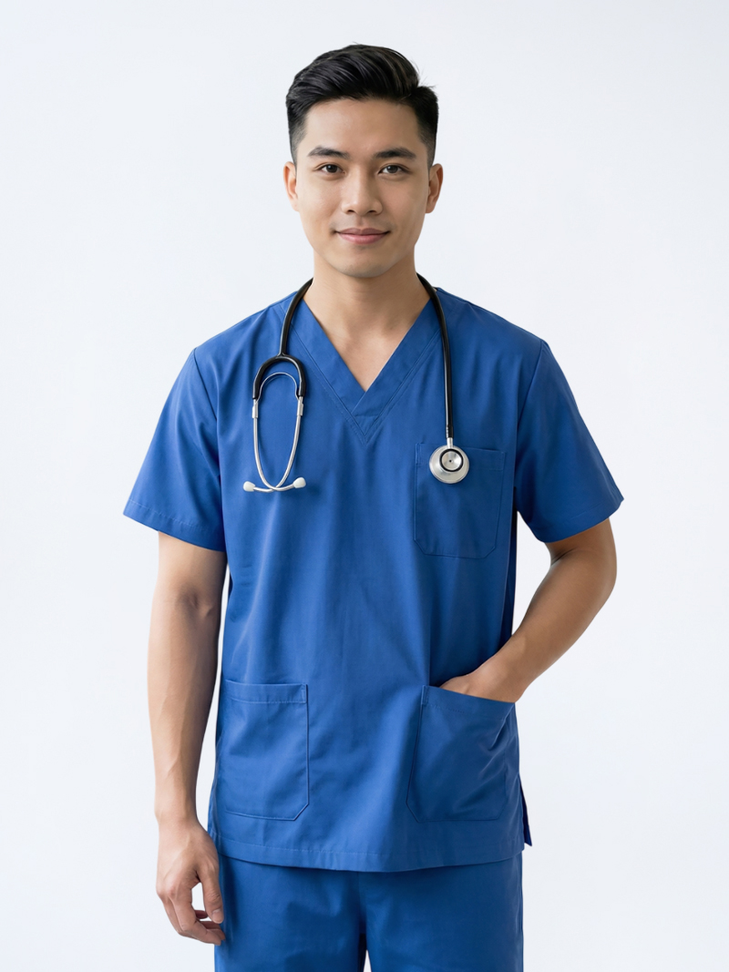 Bộ scrubs cho nam màu xanh coban cao cấp, không phai màu