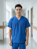 Bộ scrubs cho nam màu xanh coban cao cấp, không phai màu, Size M - Vải Lon Mỹ