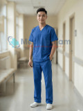 Bộ scrubs cho nam màu xanh coban cao cấp, không phai màu, Size M - Vải Lon Mỹ