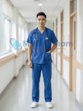 Bộ scrubs cho nam màu xanh coban cao cấp, không phai màu, Size M - Vải Lon Mỹ