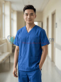 Bộ scrubs cho nam màu xanh coban cao cấp, không phai màu, Size M - Vải Lon Mỹ
