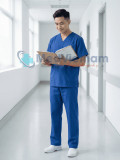 Bộ scrubs cho nam màu xanh coban cao cấp, không phai màu, Size M - Vải Lon Mỹ