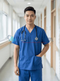 Bộ scrubs cho nam màu xanh coban cao cấp, không phai màu, Size M - Vải Lon Mỹ