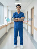 Bộ scrubs cho nam màu xanh coban cao cấp, không phai màu, Size M - Vải Lon Mỹ