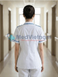 Áo blouse điều dưỡng cho nữ cộc tay phối xanh dương, Size M