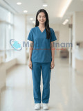 Bộ scrubs nữ màu xanh dương cao cấp, Size M - Vải Lon Mỹ