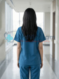 Bộ scrubs nữ màu xanh dương cao cấp, Size M - Vải Lon Mỹ
