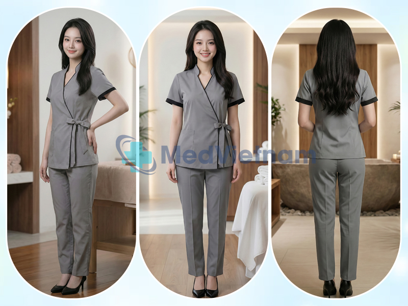 Đồng phục spa màu xám cách tân.
