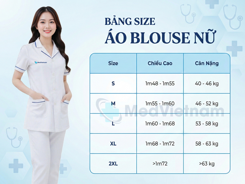 Bảng size áo Blouse nữ tại MEDVIETNAM.