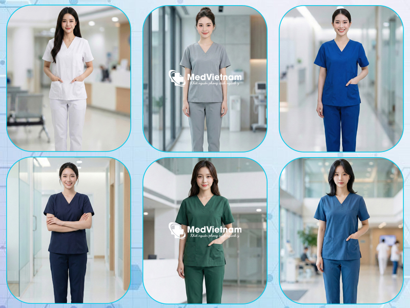 Màu sắc và phong cách đồng phục chuyên nghiệp, phù hợp nhận diện cơ sở y tế.