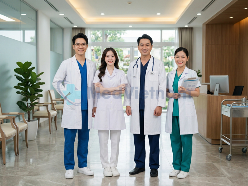 Đồng phục bác sĩ thiết kế đạt chuẩn theo quy định.