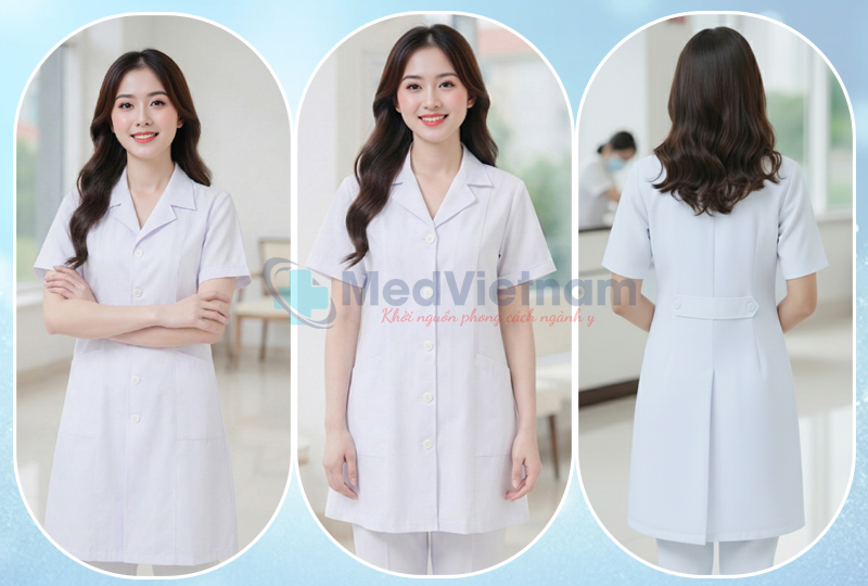 Áo Blouse cổ bẻ danton cộc tay cho y tá, điều dưỡng.