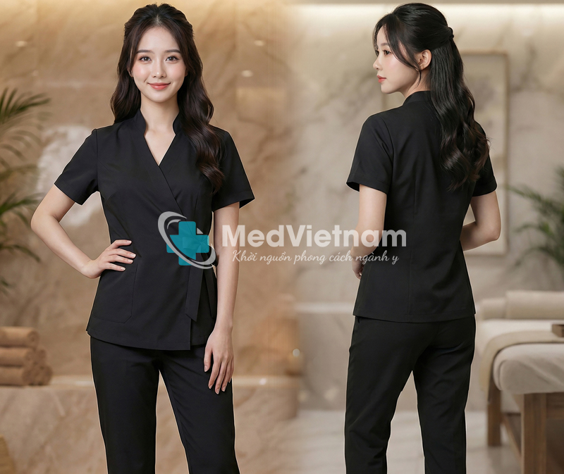 Quần áo đồng phục massage màu đen.