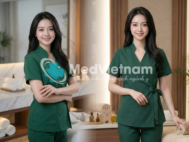 Quần áo đồng phục massage màu xanh lá cây.