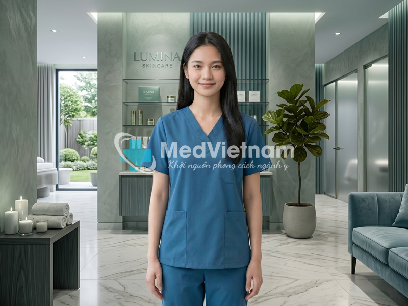 Quần áo đồng phục massage màu xanh dương.