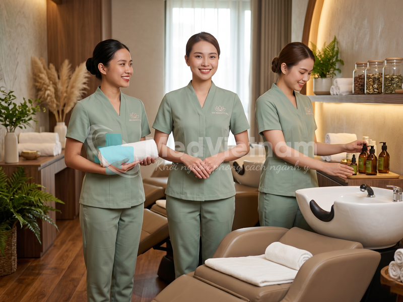 Đồng phục cho nhân viên gội đầu dưỡng sinh chuyên nghiệp.