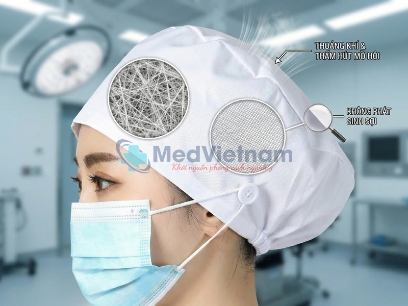 Chất liệu mũ phẫu thuật đạt yêu cầu an toàn sinh học.