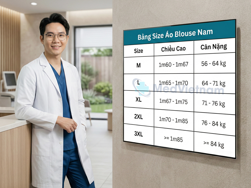 Bảng size áo Blouse nam tại MEDVIETNAM.