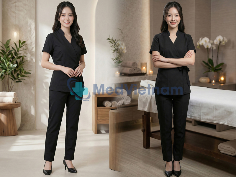 Đồng phục spa cách điệu màu đen.