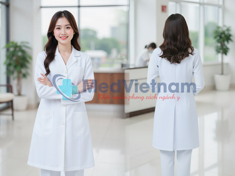 Áo Blouse cổ bẻ danton bác sĩ nữ dài tay.