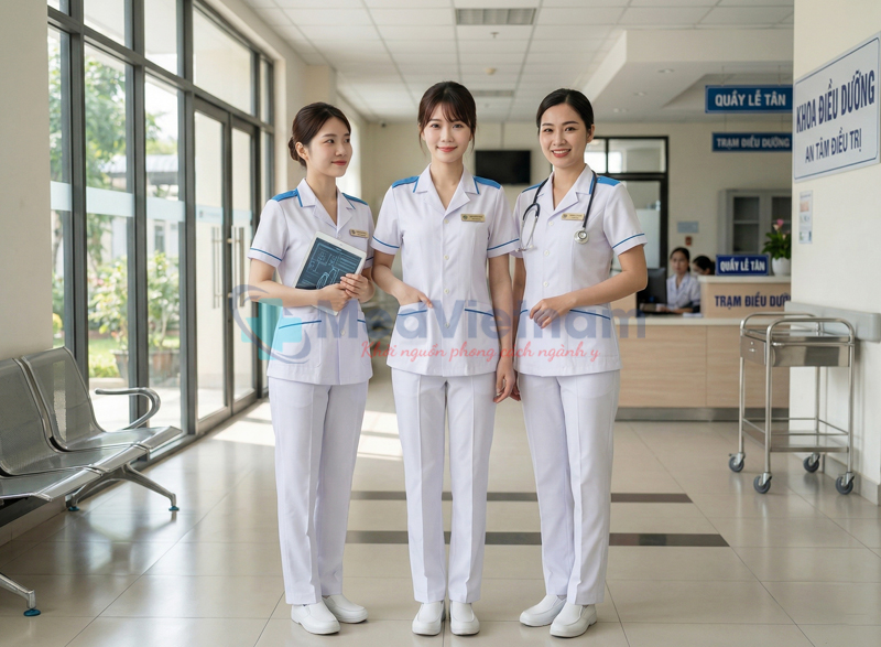 Đồng phục y tá - điều dưỡng trong môi trường y tế chuyên nghiệp.