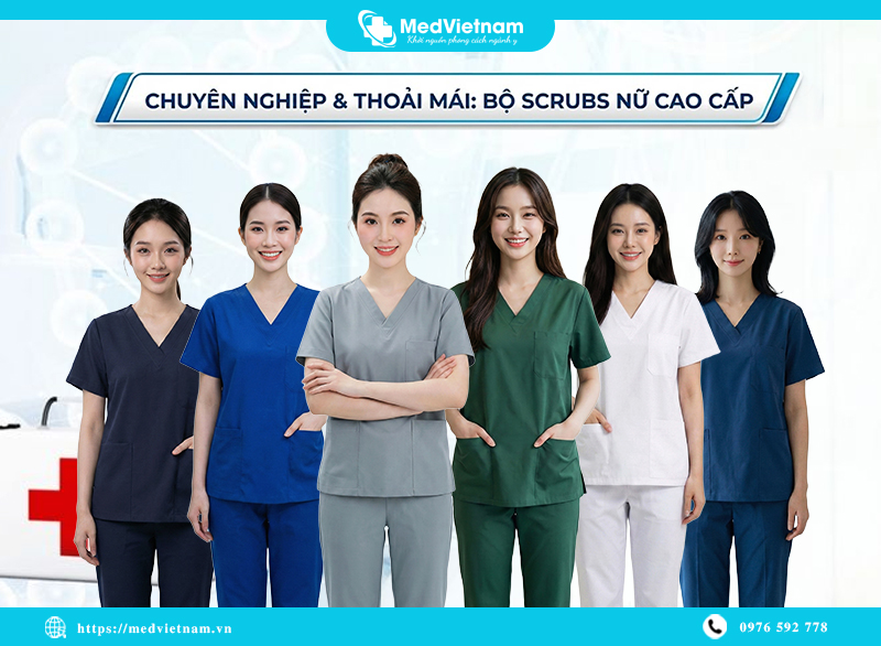 Bộ Scrubs đồng phục cho nhân viên y tế nữ đạt chuẩn.