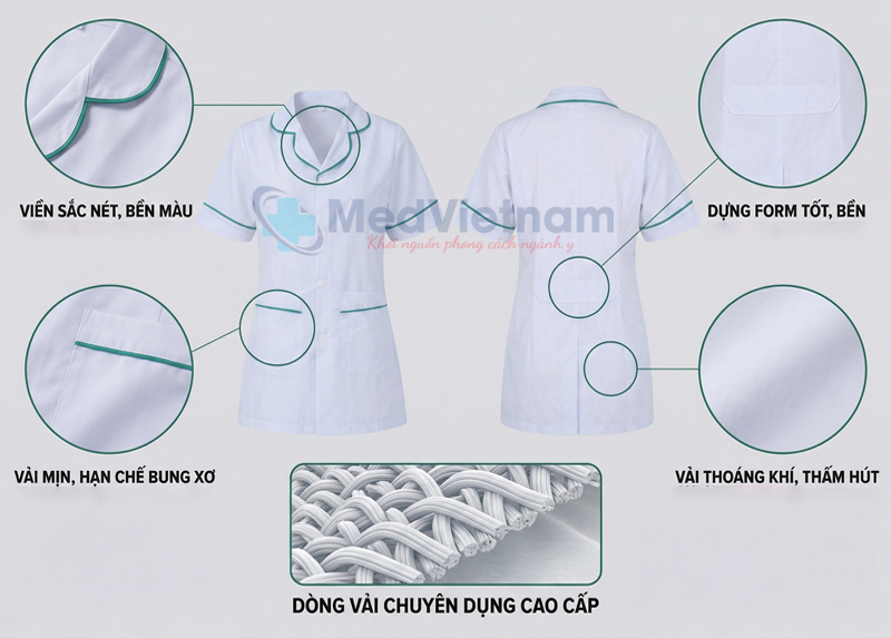 Chất liệu vải chuyên dụng, phù hợp môi trường y tế.